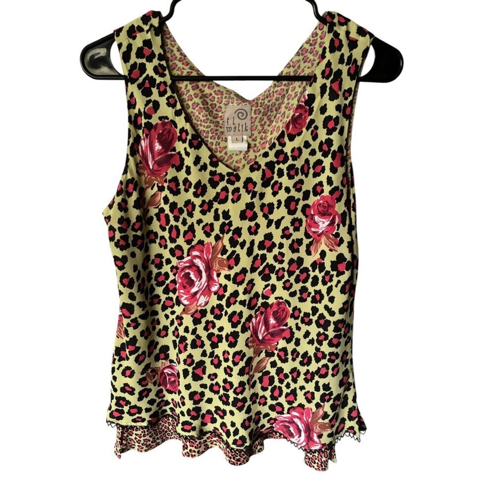 Lularoe Lime/Pink Leopard Rose Print Sleeveless Top
